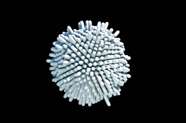 Siyah zemin üzerinde sivri çubuklar olmayan üç boyutlu gri top görüntüleme.