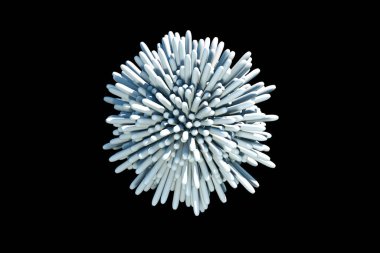 Siyah zemin üzerinde sivri çubuklar olmayan üç boyutlu gri top görüntüleme.