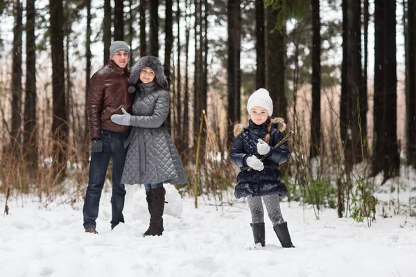 Glückliche Familie beim Spazierengehen im Winterpark. — Stockfoto