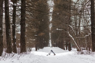 Güzel yerde kış yoga seansı