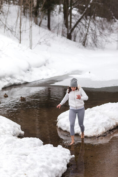 Winter yoga session in beautiful place