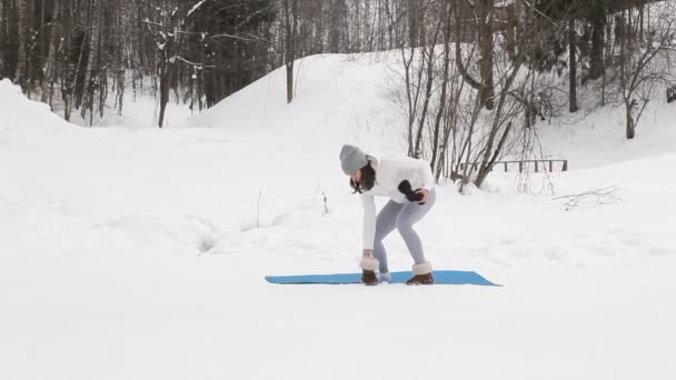 Vinter yoga session i vacker plats — Stockvideo