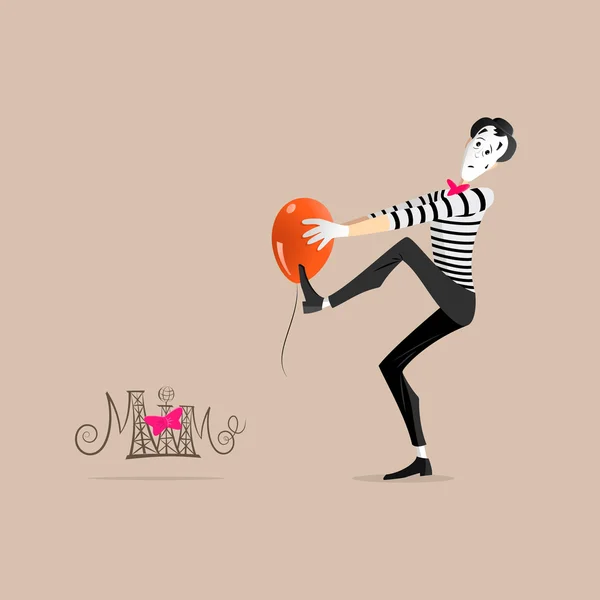 Mime performance - sticking to balloon — Stock Vector