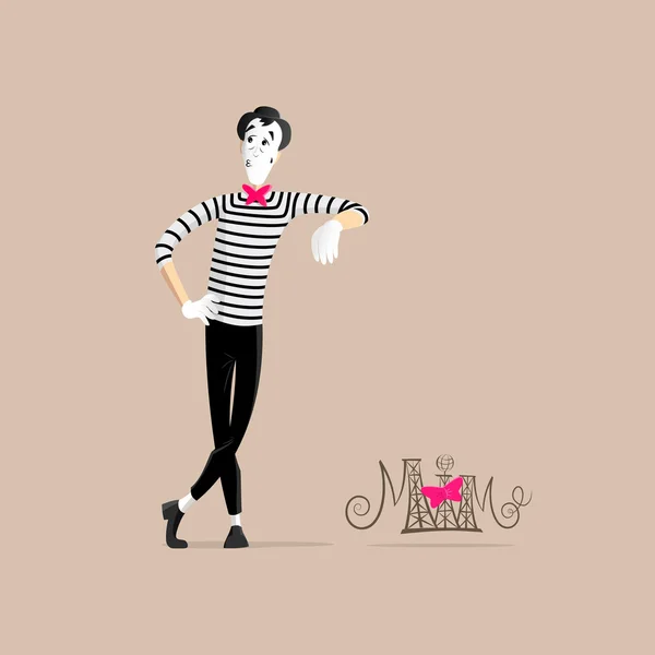 Mime performance - leaning against wall — Stock Vector