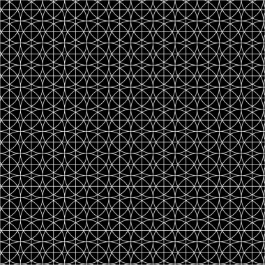 Kesişen dairelerin siyah ve beyaz geometrik deseni.