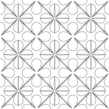 Karmaşık geometrik desen. Dikişsiz desen ince çizgiler. Siyah beyaz tek renkli süsleme.