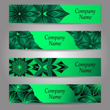 Afiş kümesi. Çiçek mandala desen ve süs eşyaları. 