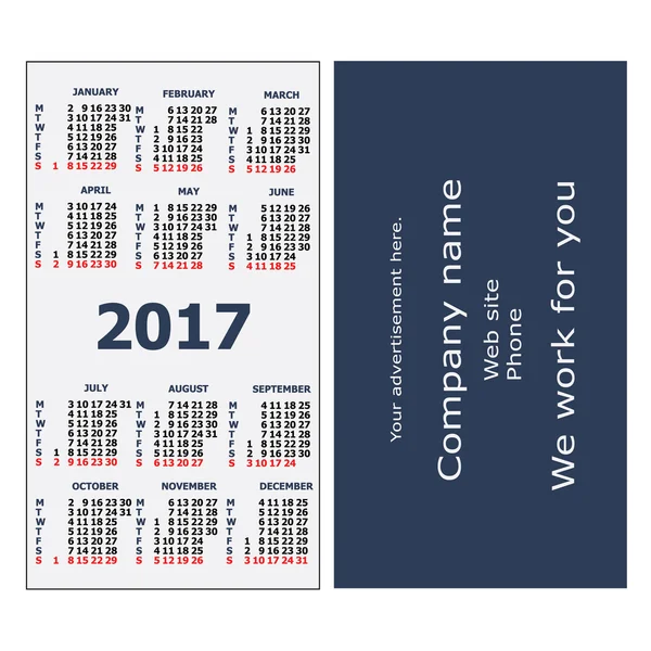 2017 calendario de bolsillo . — Vector de stock