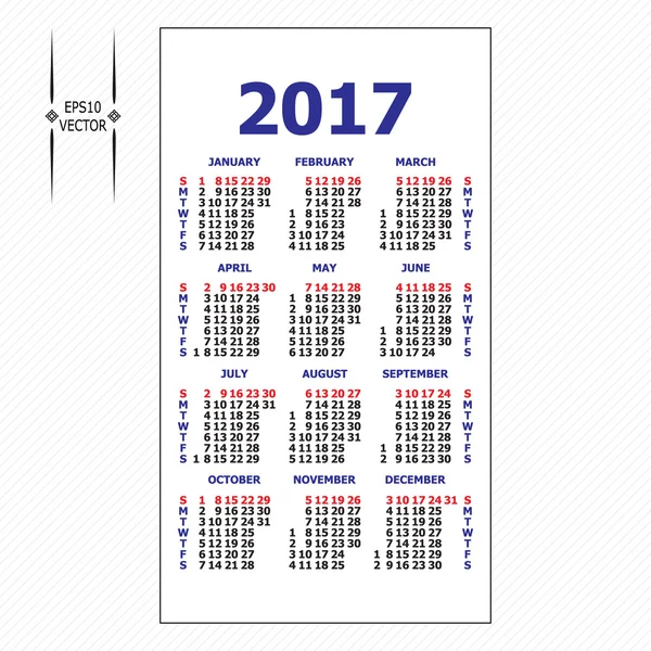 2017 calendario de bolsillo. Plantilla calendario cuadrícula . — Vector de stock