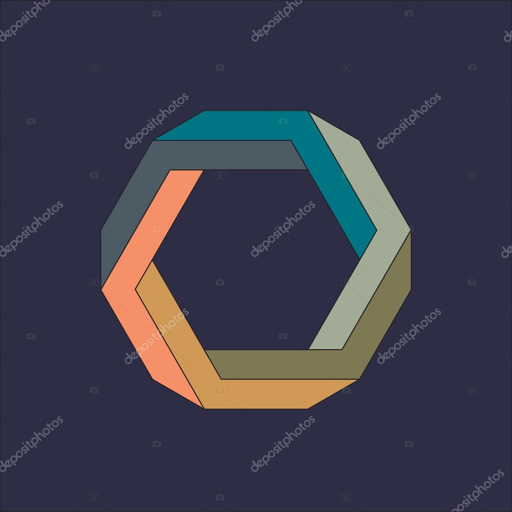 Optical illusion, abstract geometric design element. Printoptical illusion symbols, Impossible sign. Colored vector design