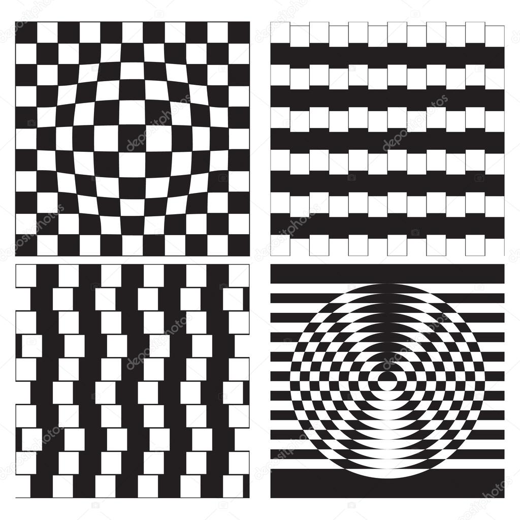 Optical illusion, abstract geometric design element. Printoptical illusion symbols, Impossible sign, vector. Set.