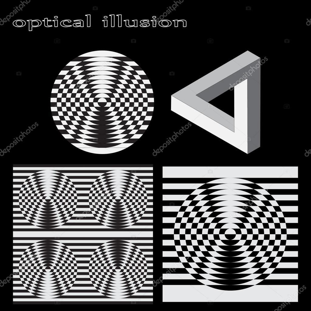 Optical illusion, abstract geometric design element. Printoptical illusion symbols, Impossible sign, vector. Set
