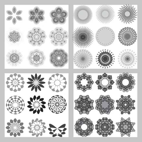 Simple geometric ornaments. Vector set of circular patterns. — Stock Vector