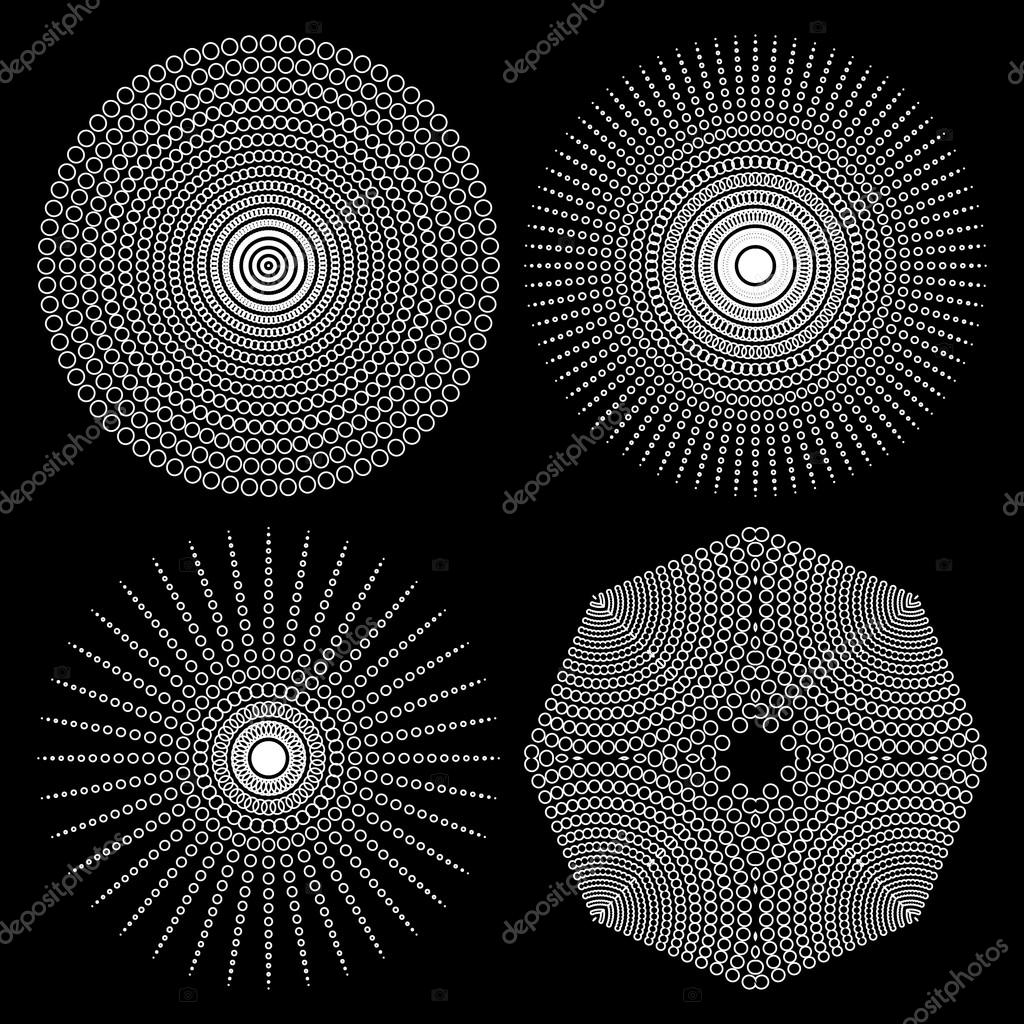 The circular pattern - vector design elements. Vector graphic elements for design. Geometric fashion pattern. Vector star, snowflake, round pattern. A set of four elements