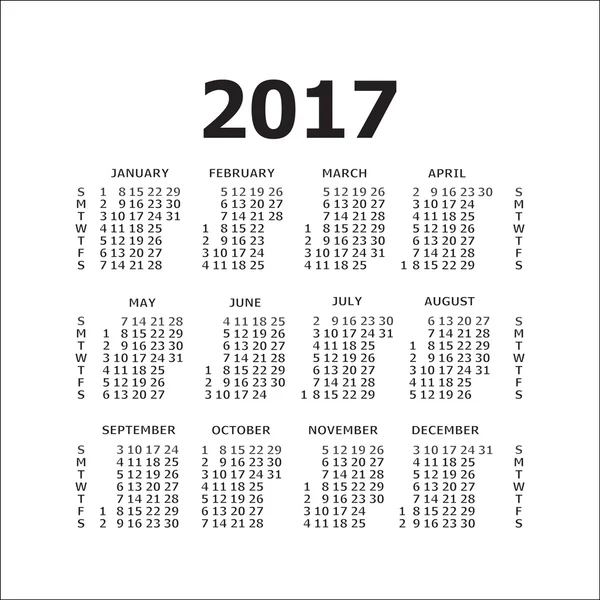 Calendario para 2017 sobre fondo blanco . — Vector de stock