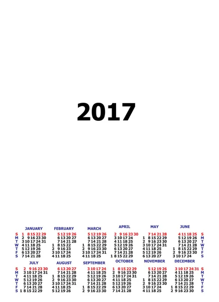 Calendario para 2017 sobre fondo blanco. Vector EPS10 — Vector de stock