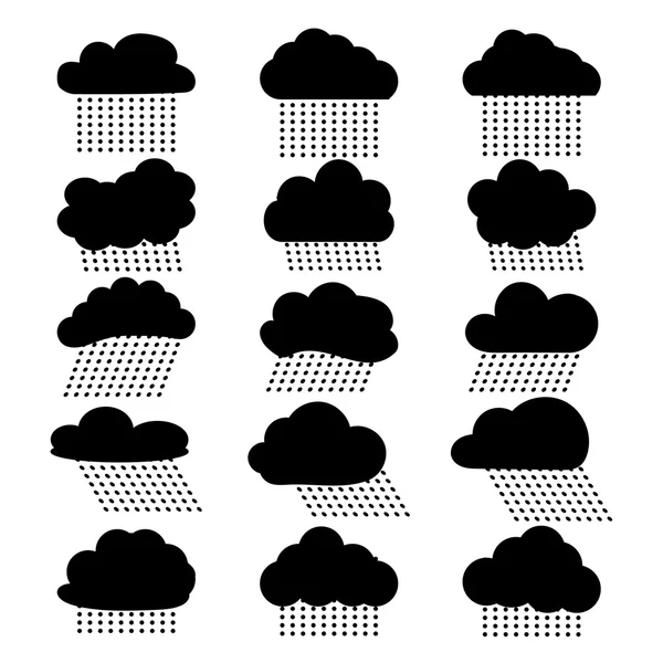 Siyah ve beyaz simgeler kümesi bulutlar — Stok Vektör