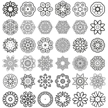Dekoratif tasarım öğeleri. Daire süsleme. Vektör set.