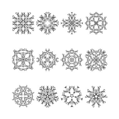 Dairesel desen. Kar taneleri, yıldızlar, mandala. 12 elemankümesi. 