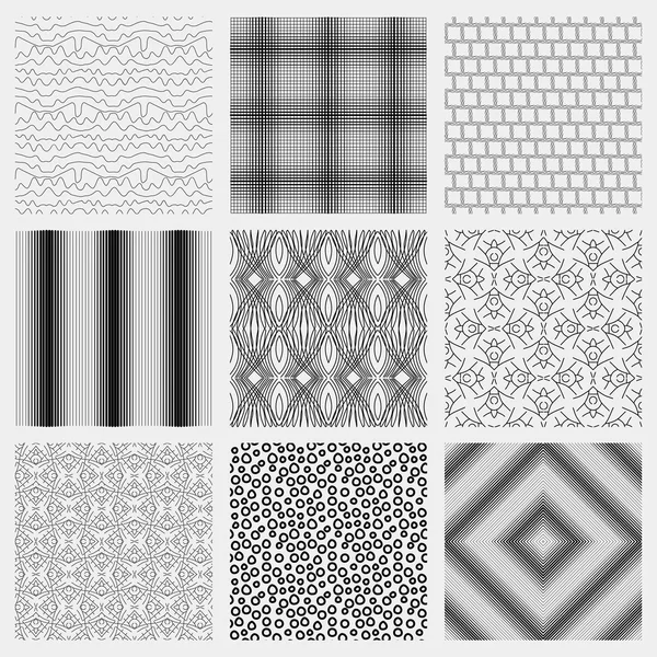 Conjunto de 9 patrones monocromáticos elegantes sin costura — Vector de stock