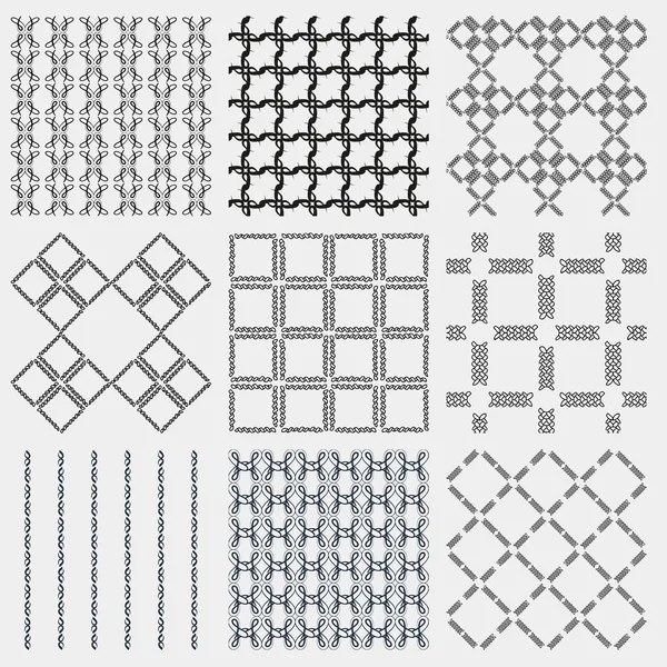 Ensemble de 4 motifs monochromes sans couture élégants — Image vectorielle