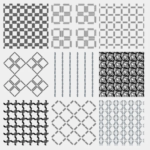 Ensemble de 4 motifs monochromes sans couture élégants — Image vectorielle