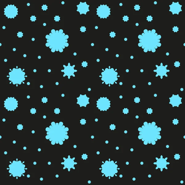 Patrón vectorial. Estrellas azules, copos de nieve sobre un fondo oscuro . — Vector de stock