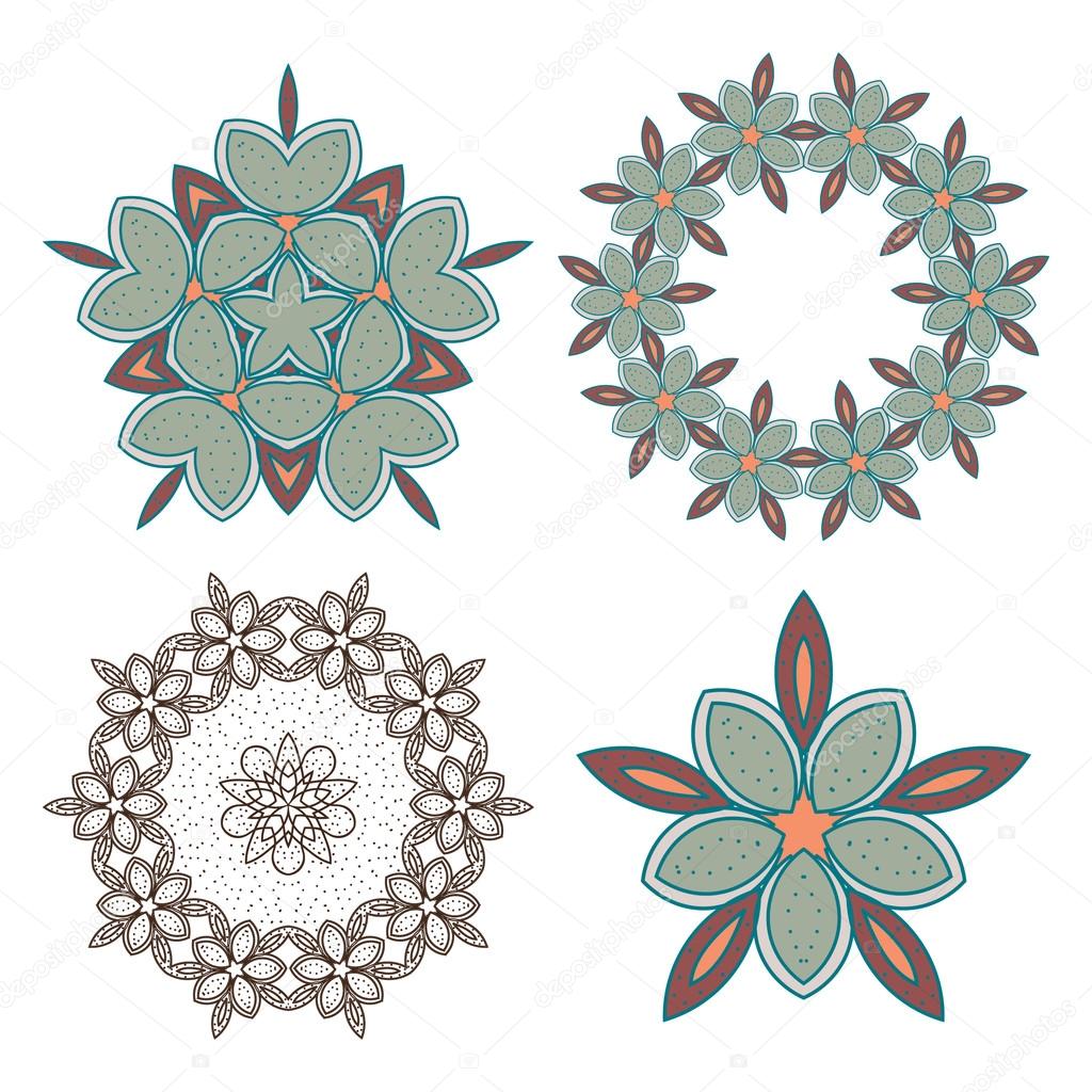 Simple geometric ornaments. Vector set of circular patterns.