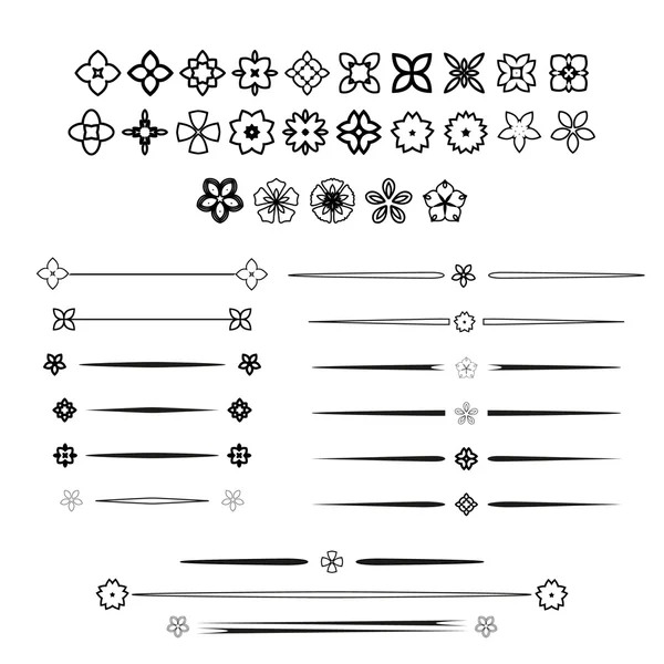 Una colección diversa de divisores vectoriales, parachoques, marcos, adornos. Elementos florales — Vector de stock