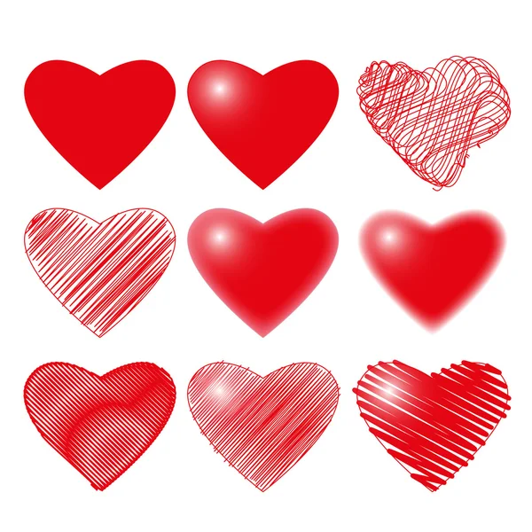 Pro den svatého Valentýna 14. února – sbírka milující srdce pro zdobení pohlednic, blahopřání, deklarace lásky. — Stockový vektor