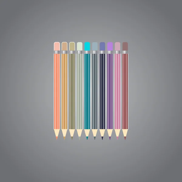 Varicolored color pencils set isolated on gray background. Office supplies. — Διανυσματικό Αρχείο