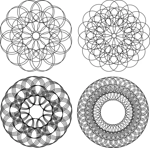 Кружевной рисунок пересекающихся кругов. Векторный математический шаблон. Геометрический круговой узор . — стоковый вектор