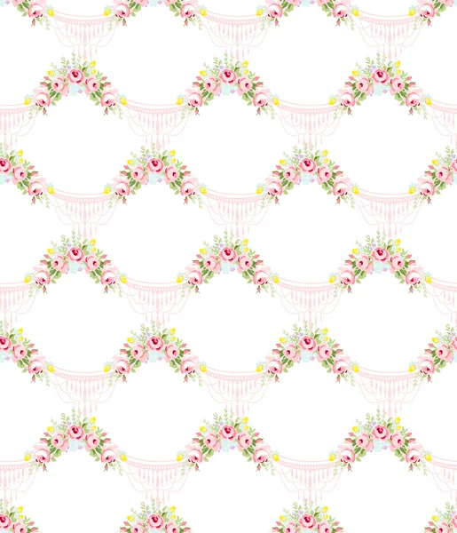 Pola bunga mulus dengan mawar merah muda kecil - Stok Vektor