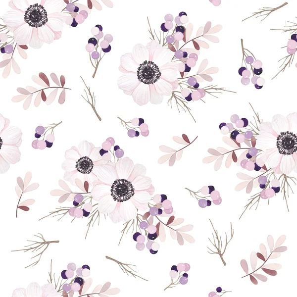 ベクターの花の花束とシームレスなパターン。アネモネ枝と果実. — ストックベクタ