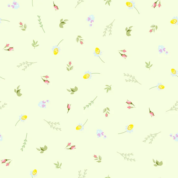 Küçük camomiles, gül ve dal bitkilerin sorunsuz çiçek desenli — Stok Vektör