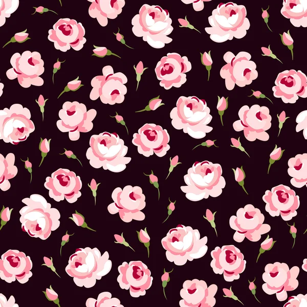 Seamless floral pattern with big and little pink roses — Stock Vector