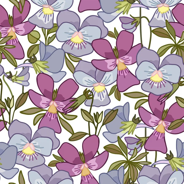 Florales nahtloses Muster mit Stiefmütterchen-Blüten. Geeignet für Textilien, Tapeten, Packpapier, Verpackungen. — Stockvektor