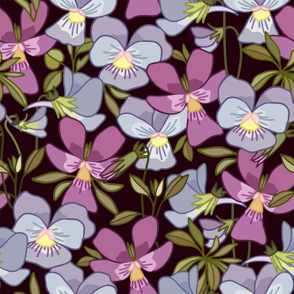 Florales nahtloses Muster mit Stiefmütterchen-Blüten. Geeignet für Textilien, Tapeten, Packpapier, Verpackungen. — Stockvektor