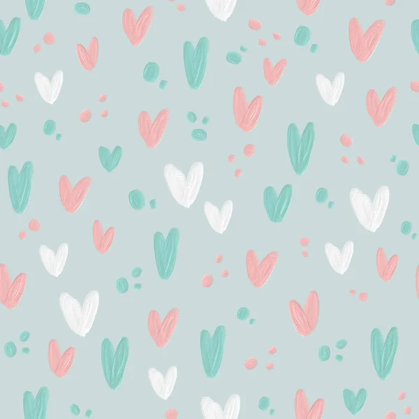 Raster seamless background, oil art imitation. Cute background with hearts. Suitable for textiles, wallpaper, wrapping paper, packaging. — Stock Photo, Image