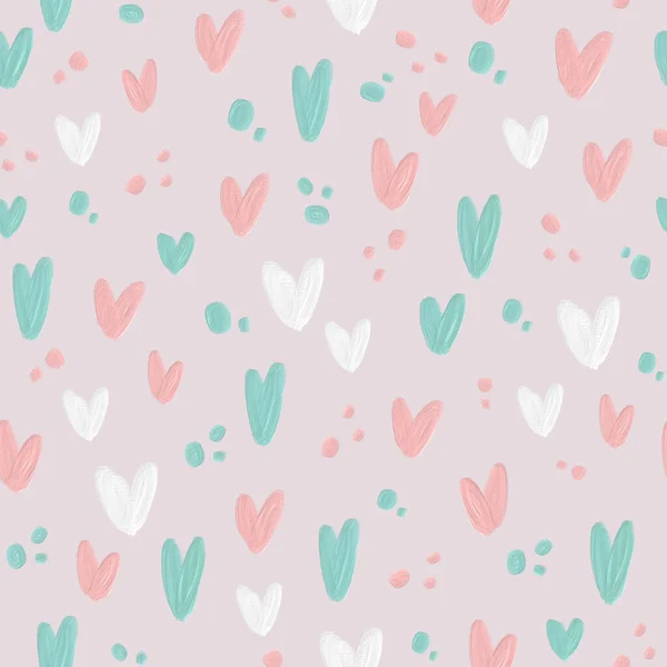 Raster fondo sin costuras, imitación arte del petróleo. Lindo fondo con corazones. Adecuado para textiles, papel pintado, papel de embalaje, embalaje. —  Fotos de Stock