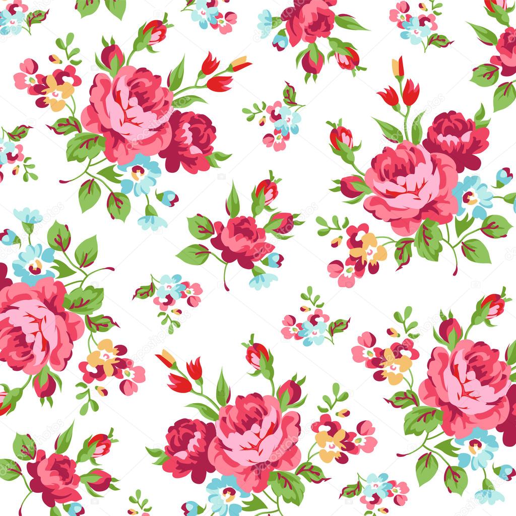 Seamless floral pattern with red rose