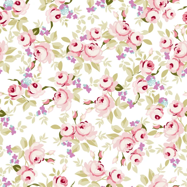 Pola bunga dengan mawar merah muda kecil - Stok Vektor