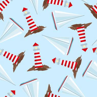 fenerler ve yelkenli gemi ile desen