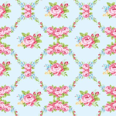 floral pattern with garden pink roses clipart
