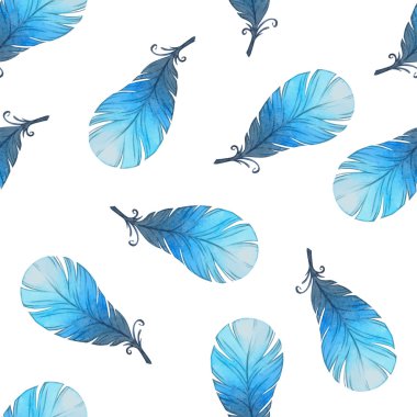 Sulu Boya Dikişsiz desen kuş tüyleri ile.