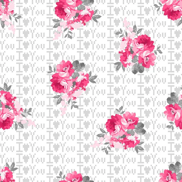 Seamless pattern with pink roses — Stock Vector