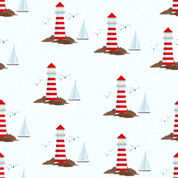 Seamless pattern with lighthouse — Stock Vector