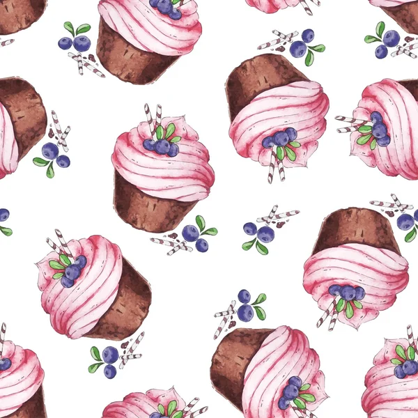 Padrão com cupcakes de mirtilos —  Vetores de Stock