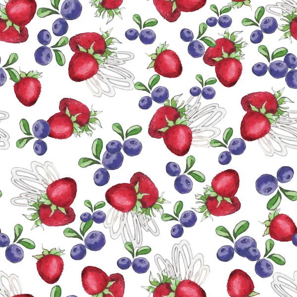 Muster mit Erdbeeren und Blaubeeren — Stockvektor