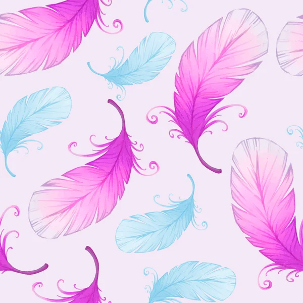 Aquarelle motif sans couture avec des plumes d'oiseau . — Image vectorielle